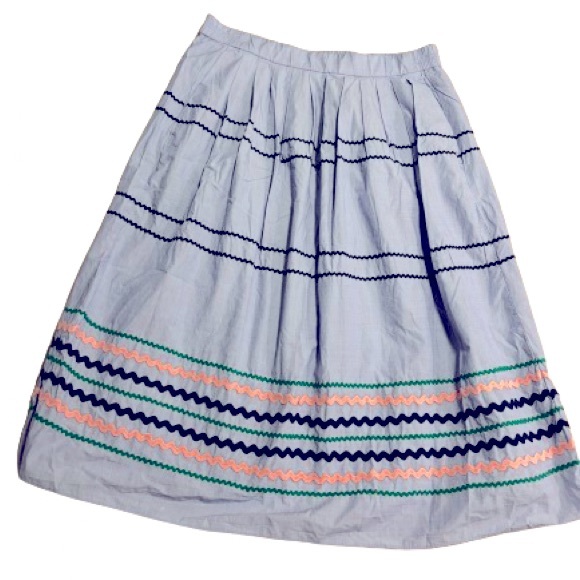 J. Crew Rickrack Trim Poplin Skirt Midi Sz M - Picture 2 of 4